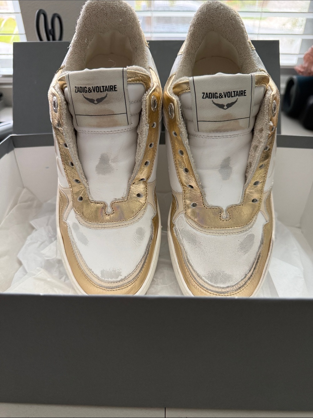 Zadig & Voltaire White and Gold Low-Top Sneakers